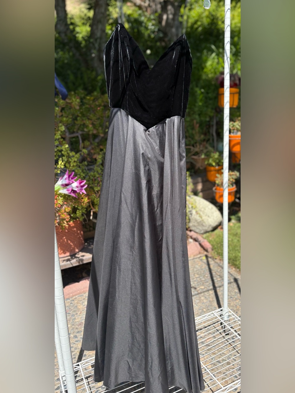 Vintage Black Velvet Bodice Satin A-Line Formal Gown Dark Romance S/M